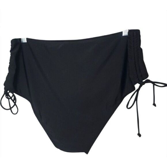 Womens Plus Black Bikini Bottoms 3X High-Waisted Ruched Side Tie by Dressfo - Picture 1 of 7